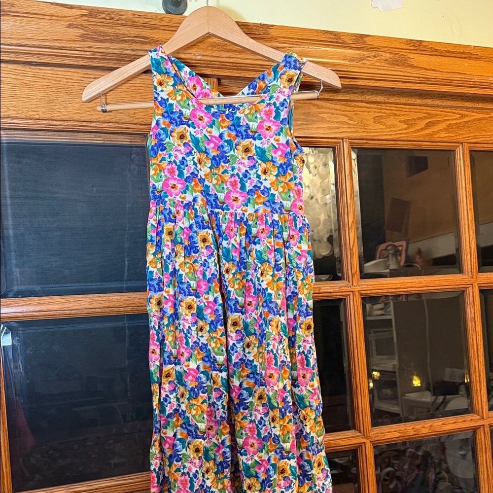 VINTAGE Vibrant Floral Kids Dress - Blue and Pink